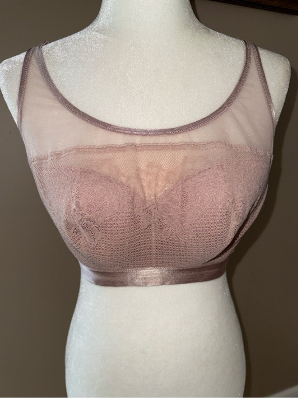 Soma Curves Scoop NeckBralette Lace Mesh Wireless Pale Mauve Sz Large